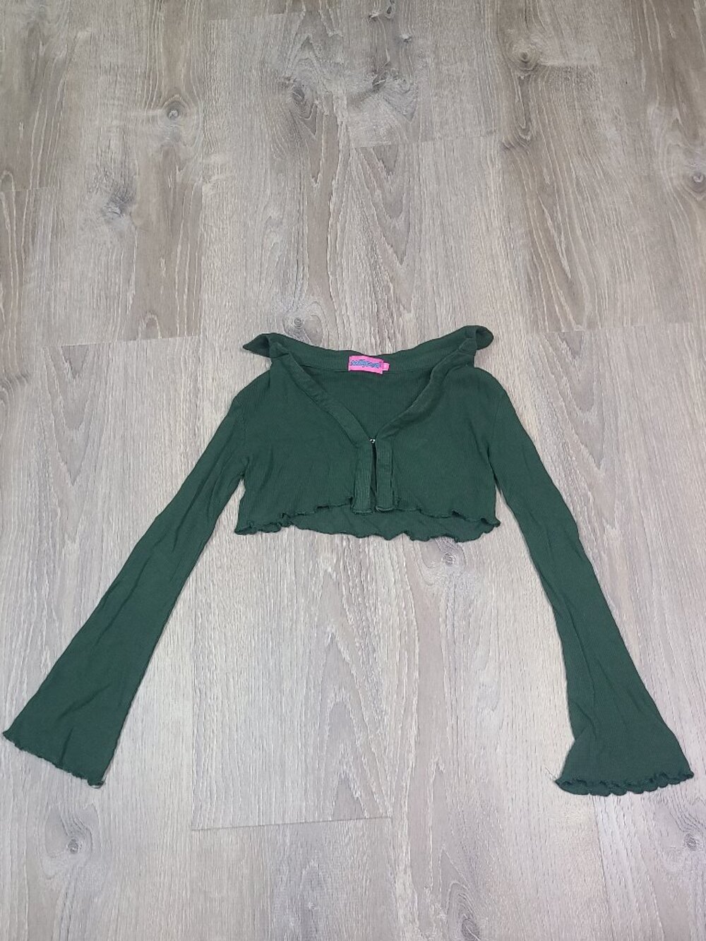 Edikted Forest Green Babylock Waffle Knit Hook & Eye Crop Top Size Medium M